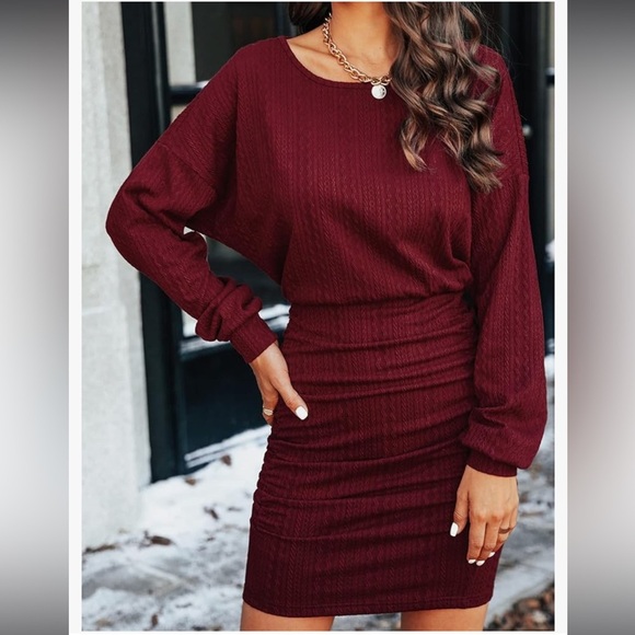 New CUPSHE Knit Dress Round Neck Elastic Waist Ruched SIZE Lg - Picture 6 of 9